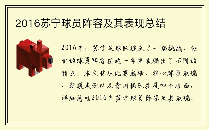 2016苏宁球员阵容及其表现总结